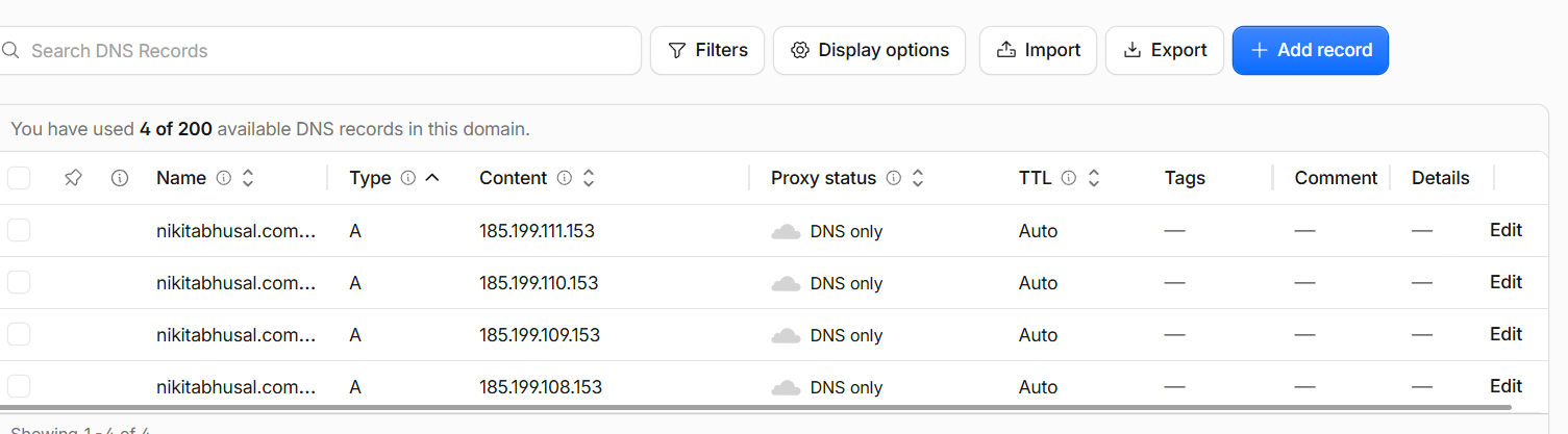 Cloudflare DNS records list