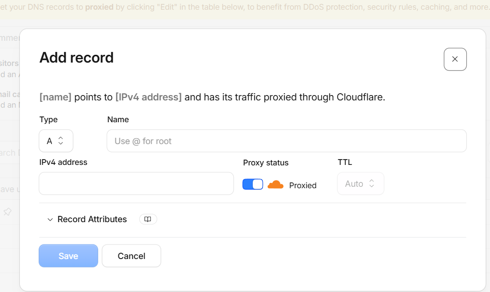 Adding A records in Cloudflare