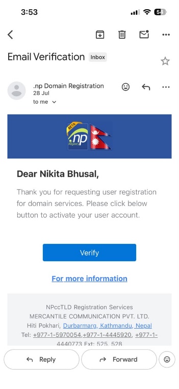 Verification email